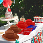 Haysandy 24-Piece Western Cowboy Hat Set – Felt Hats with Paisley Bandanas for Kids' Costume Party (Red & Brown)