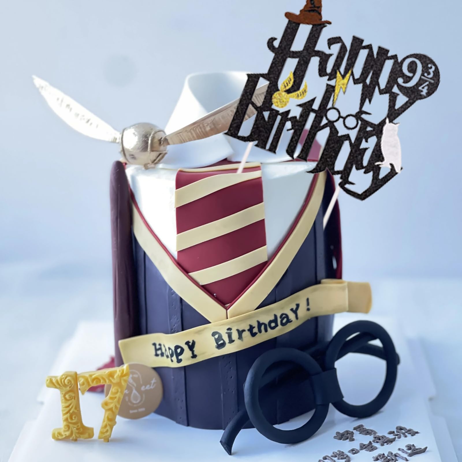 Hazyore Happy Birthday Glitter Cake Topper – Black Wizard Theme for Potter Parties