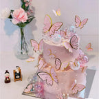 Hazyore Pink Butterfly Cake Toppers - 11pc Gold Metal Happy Birthday Topper Set for Cakes & Cupcakes
