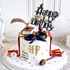 Hazyore Happy Birthday Glitter Cake Topper – Black Wizard Theme for Potter Parties
