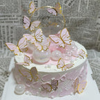 Hazyore Pink Butterfly Cake Toppers - 11pc Gold Metal Happy Birthday Topper Set for Cakes & Cupcakes