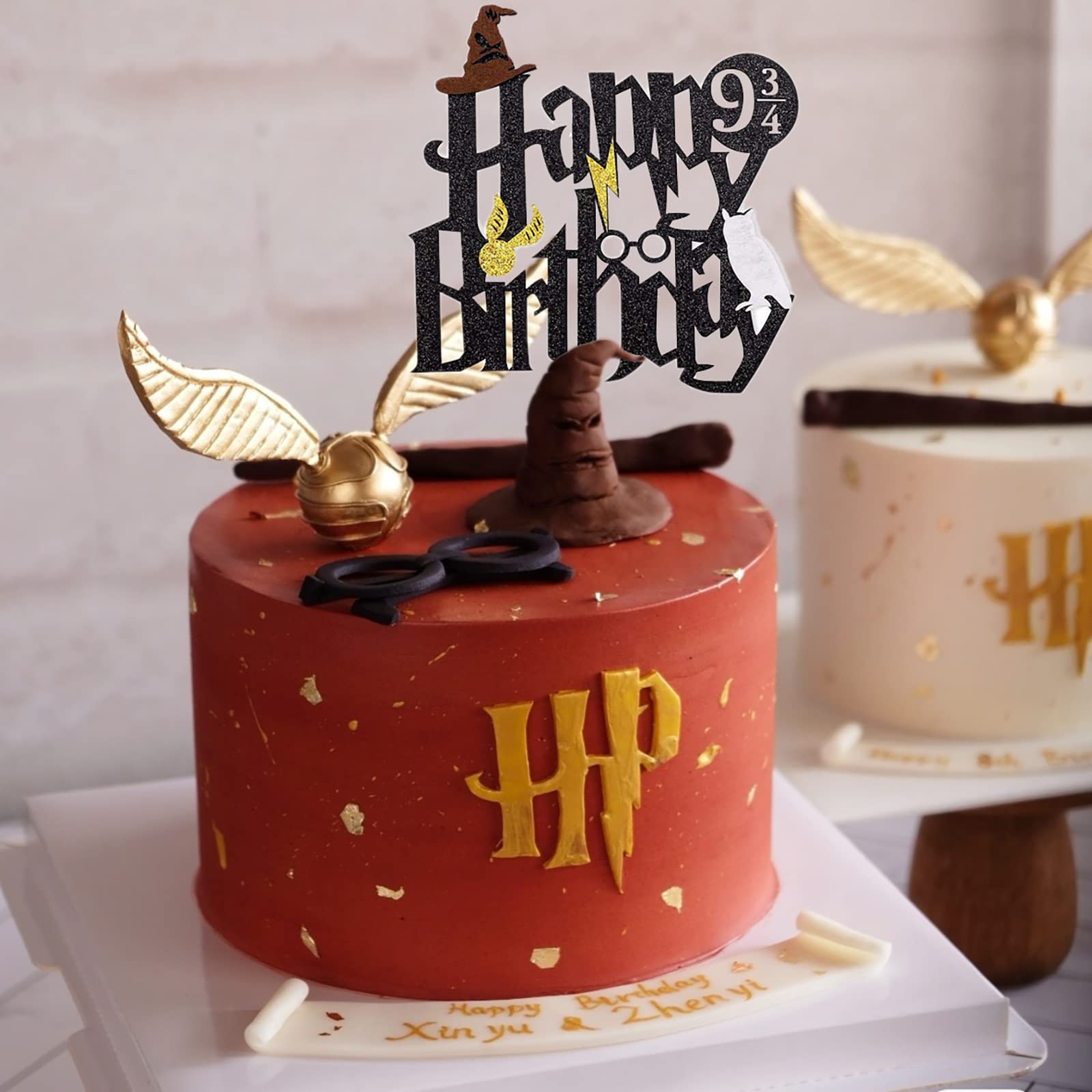 Hazyore Happy Birthday Glitter Cake Topper – Black Wizard Theme for Potter Parties