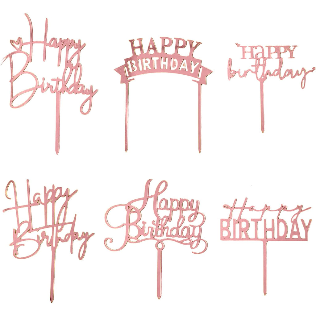 Hazyore Rose Gold Cake Topper – 6pc Acrylic Birthday Decorations