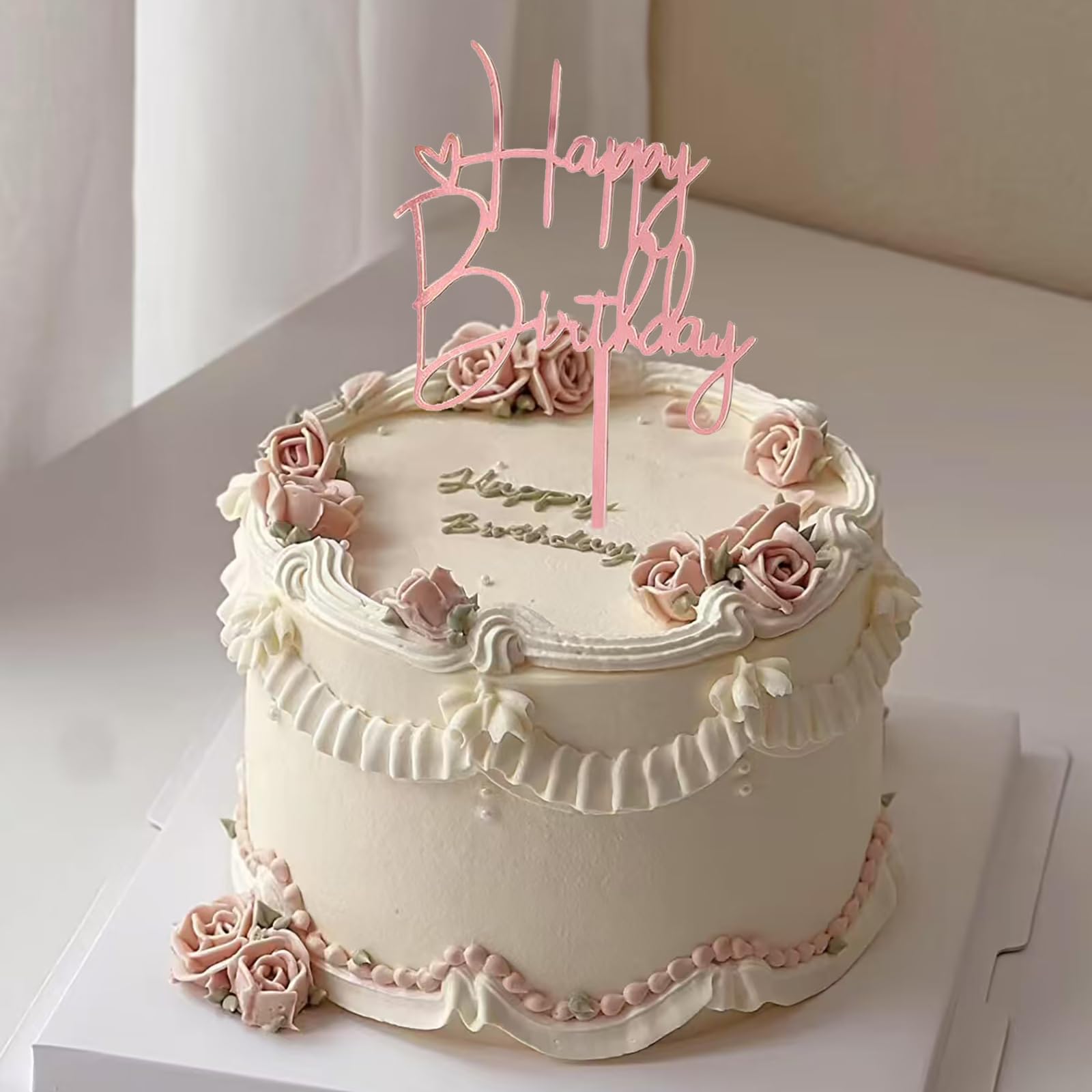 Hazyore Rose Gold Cake Topper – 6pc Acrylic Birthday Decorations