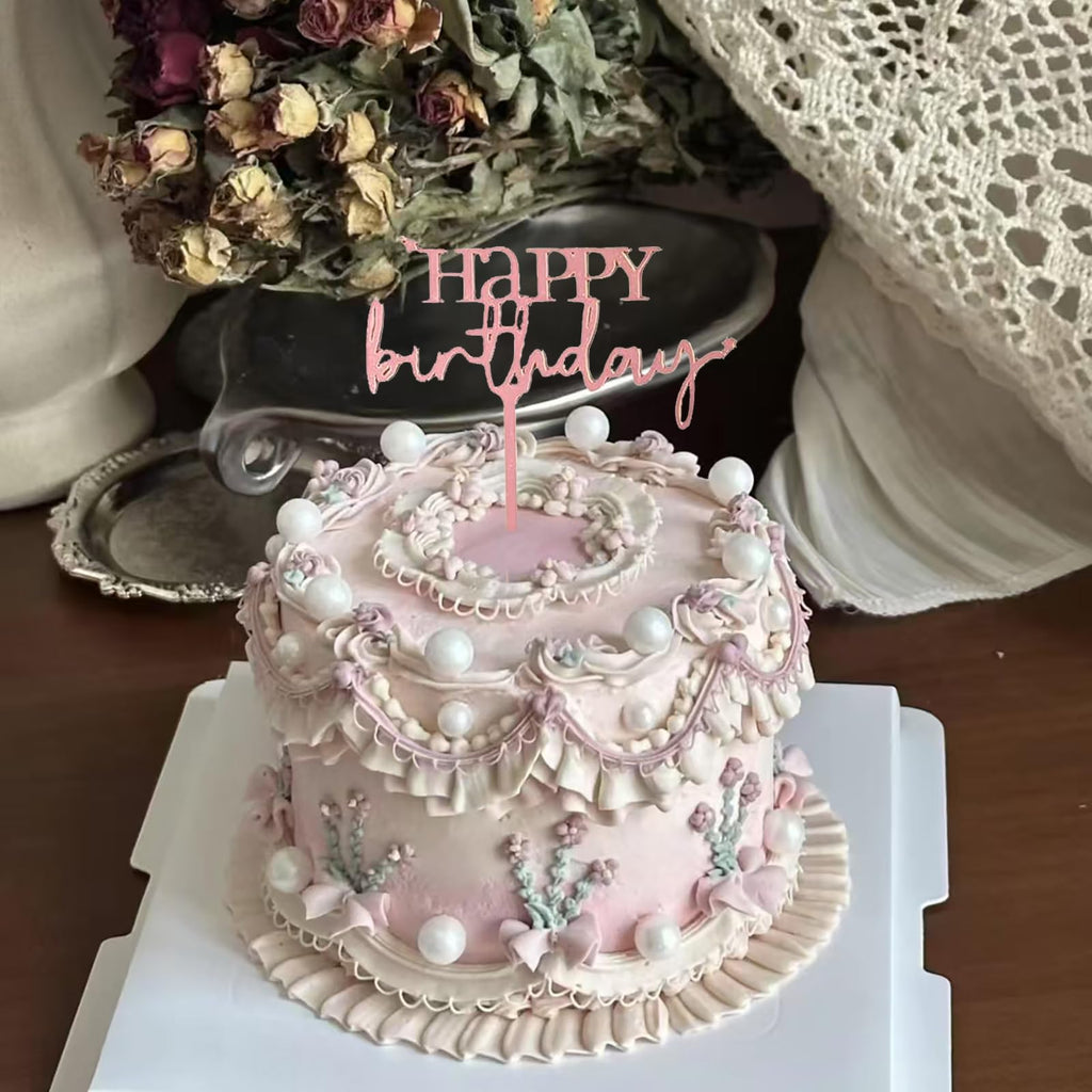 Hazyore Rose Gold Cake Topper – 6pc Acrylic Birthday Decorations