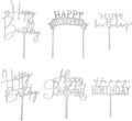 Hazyore Silvery Acrylic Birthday Cake Toppers – 6pcs Happy Birthday Letters