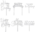 Hazyore Silvery Acrylic Birthday Cake Toppers – 6pcs Happy Birthday Letters
