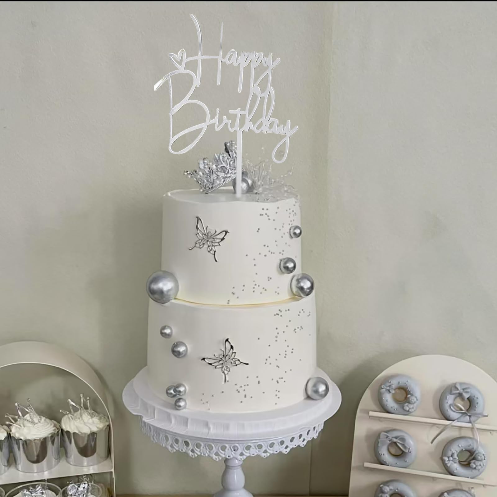 Hazyore Silvery Acrylic Birthday Cake Toppers – 6pcs Happy Birthday Letters