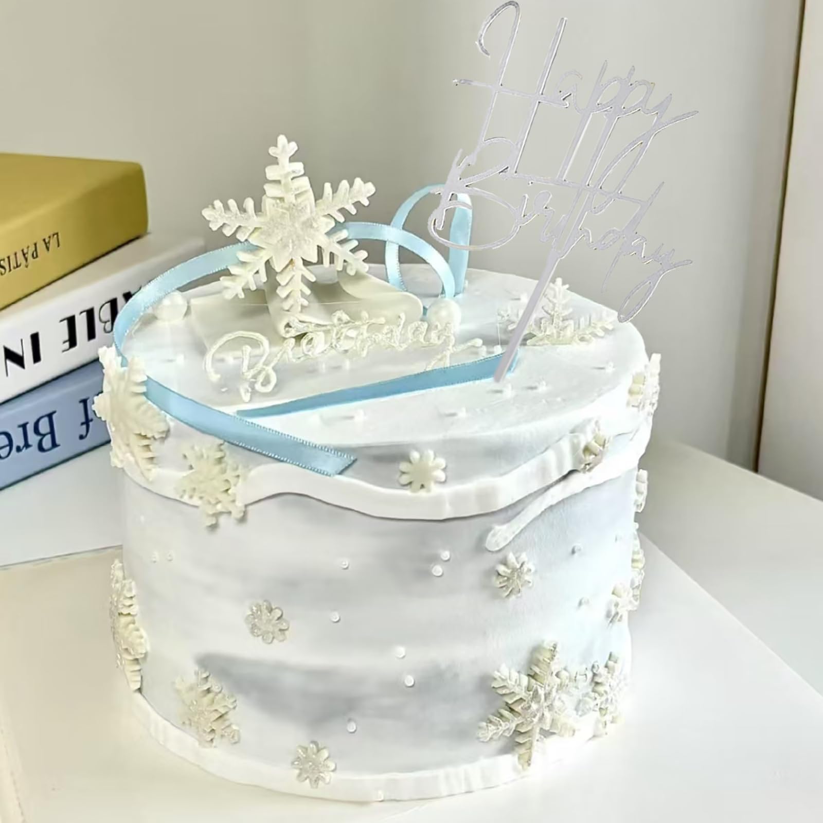 Hazyore Silvery Acrylic Birthday Cake Toppers – 6pcs Happy Birthday Letters