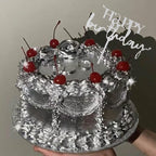Hazyore Silvery Acrylic Birthday Cake Toppers – 6pcs Happy Birthday Letters