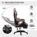 Vinsetto Computer Gaming Chair, PU Leather Desk Chair with Footrest, Swivel Task Chair with 135° Reclining Back and Lumbar Support, PC Chair for Adults, Black and Pink