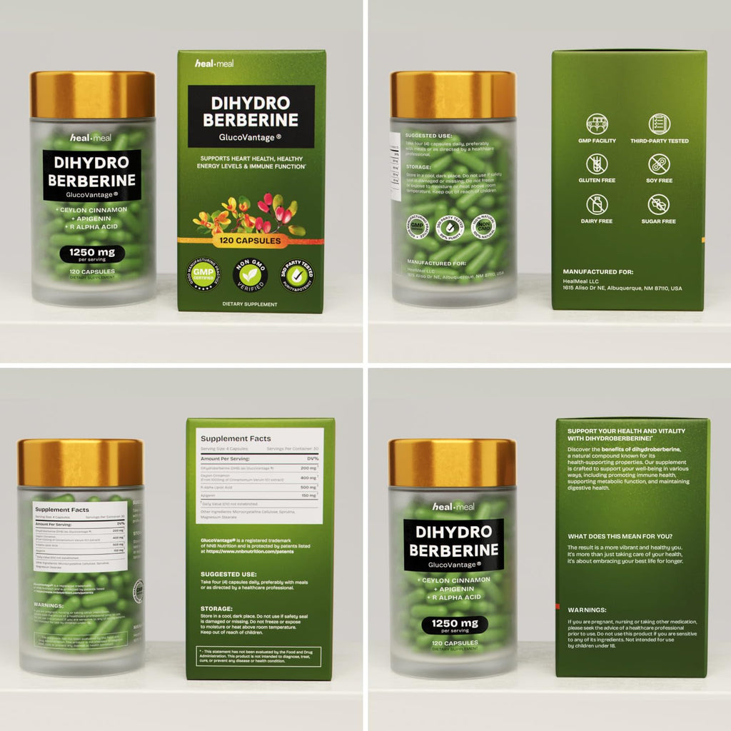 HealMeal Dihydroberberine – Organic Berberine with Cinnamon & RLA, 120 Caps