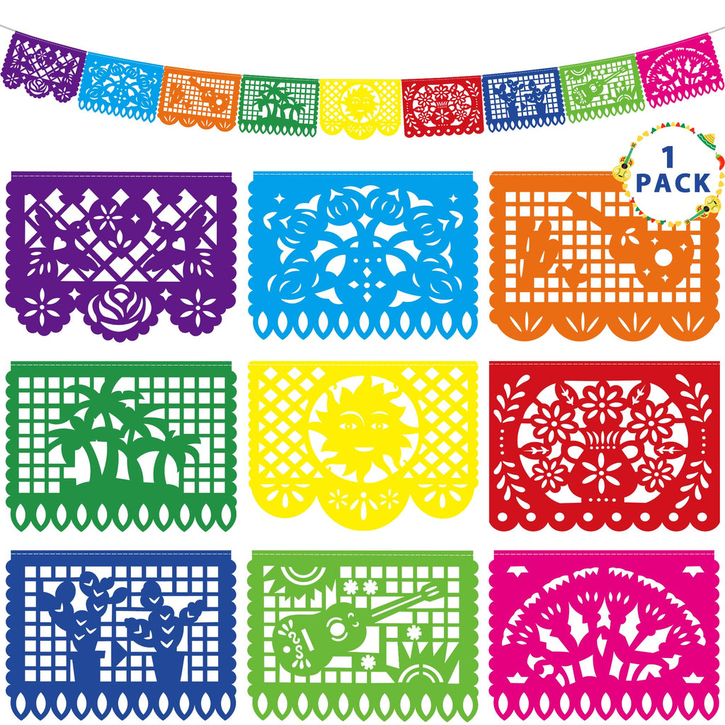 Heartome 18 ft Cinco de Mayo Fiesta Banner – 9 Papel Picado Flags