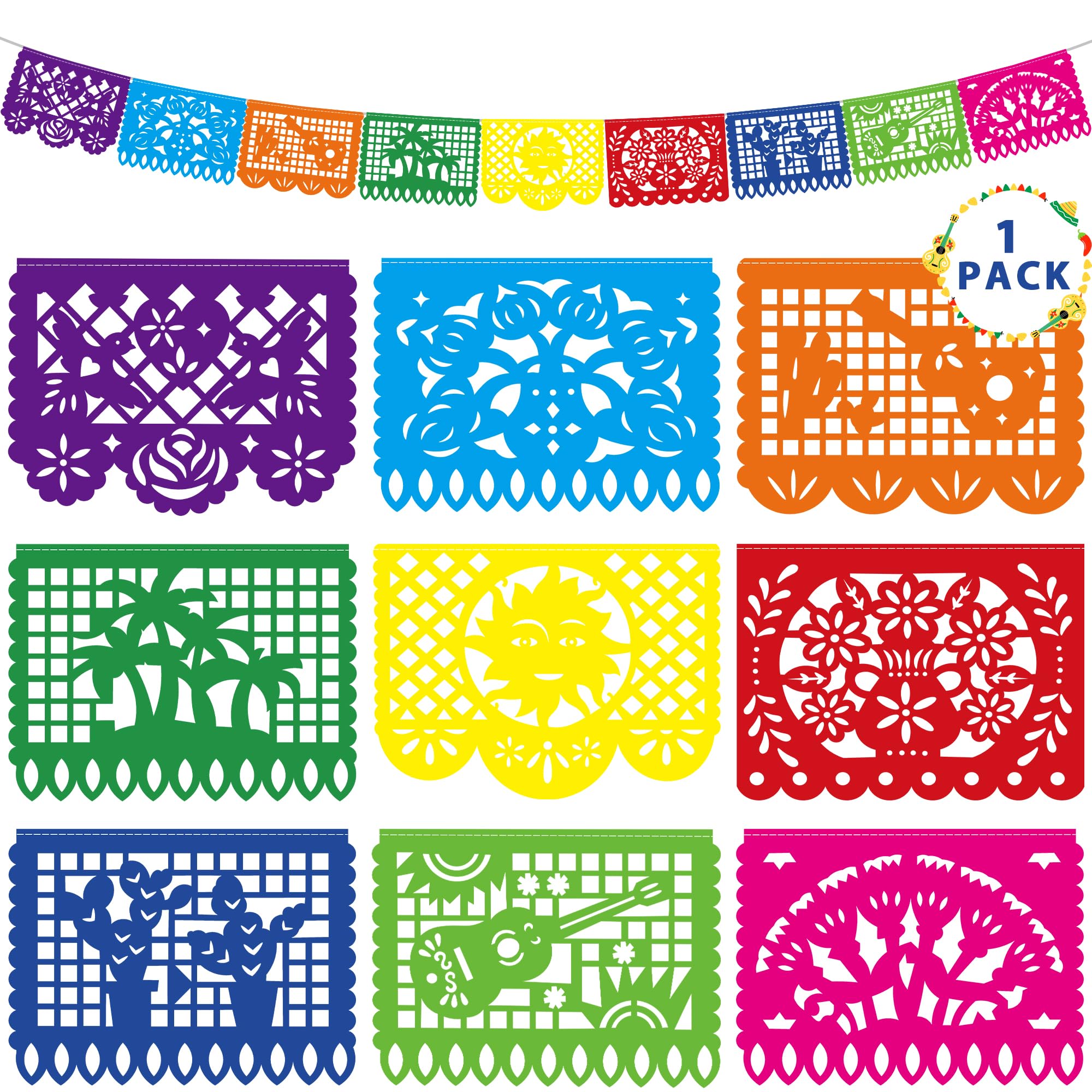 Heartome 18 ft Cinco de Mayo Fiesta Banner – 9 Papel Picado Flags