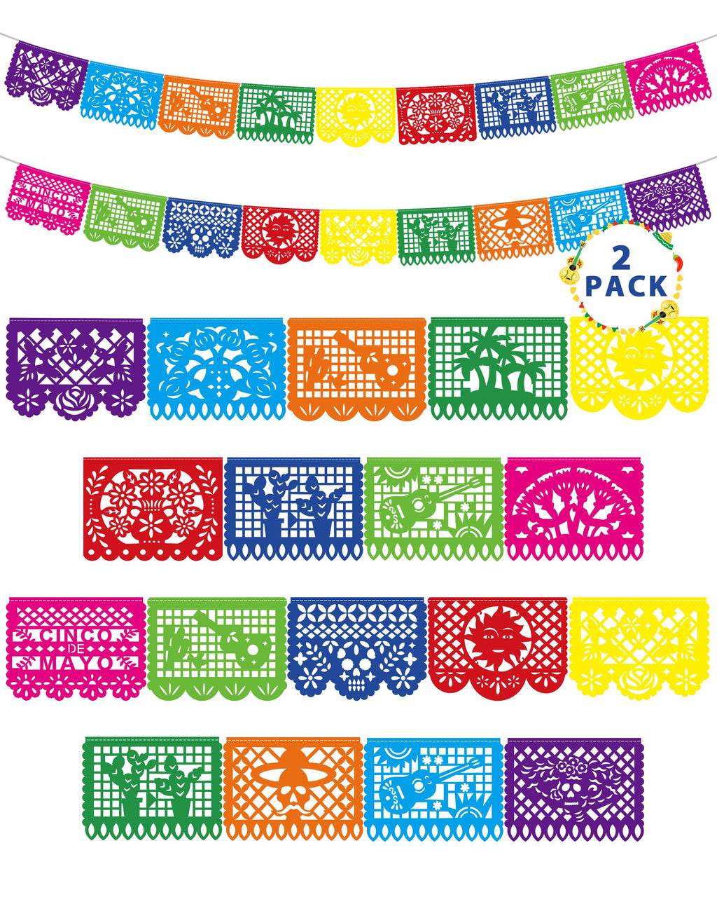 Heartome 36 Ft Cinco De Mayo & Dia de los Muertos Banner Set — 2 Pack Mexican Fiesta Decorations