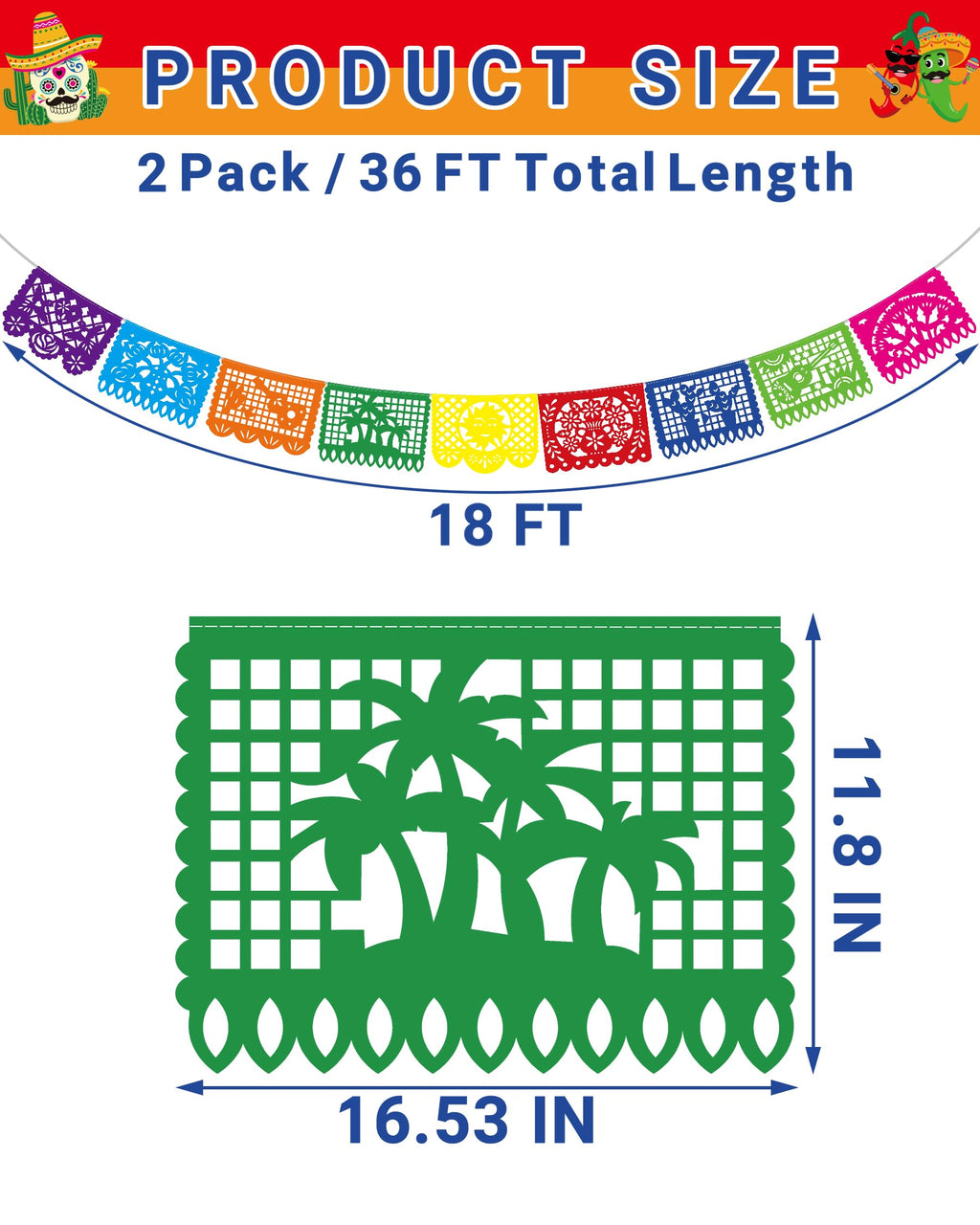 Heartome 36 Ft Cinco De Mayo & Dia de los Muertos Banner Set — 2 Pack Mexican Fiesta Decorations