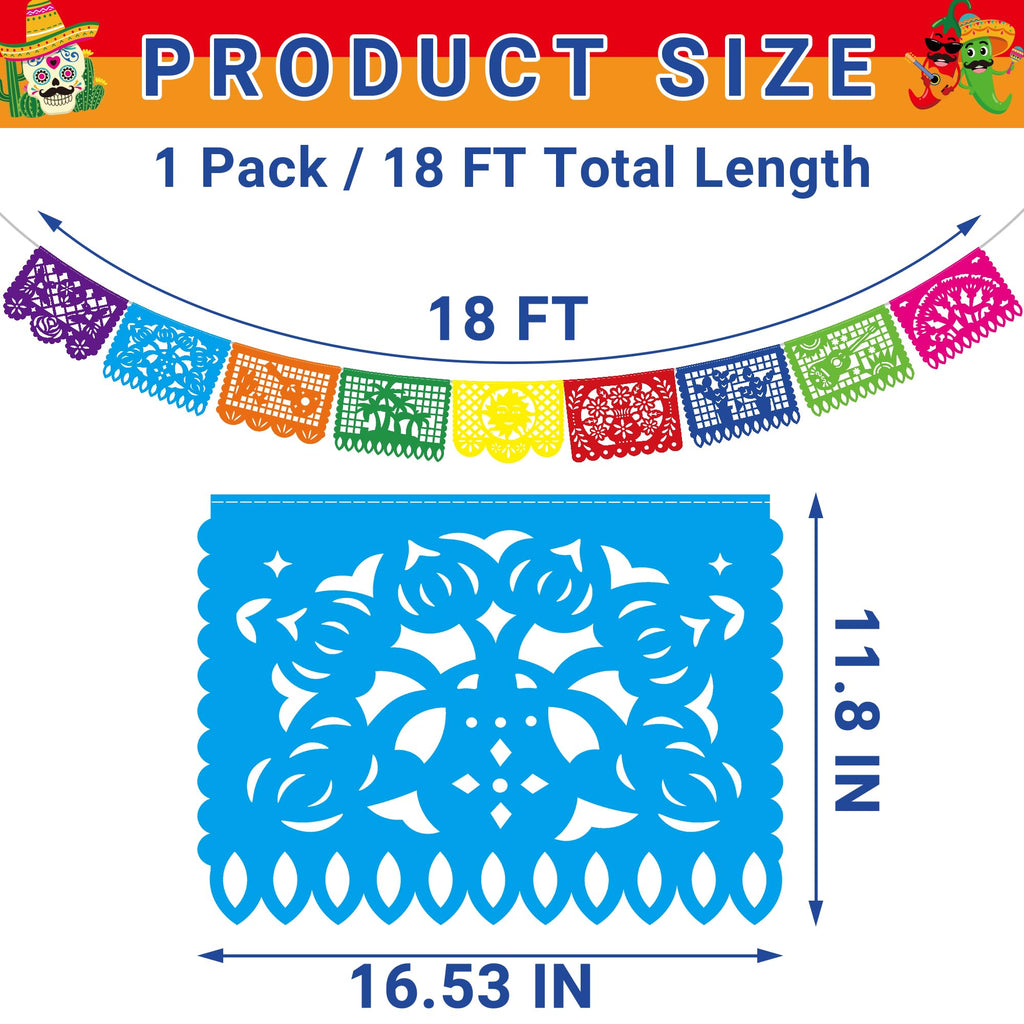Heartome 18 ft Cinco de Mayo Fiesta Banner – 9 Papel Picado Flags