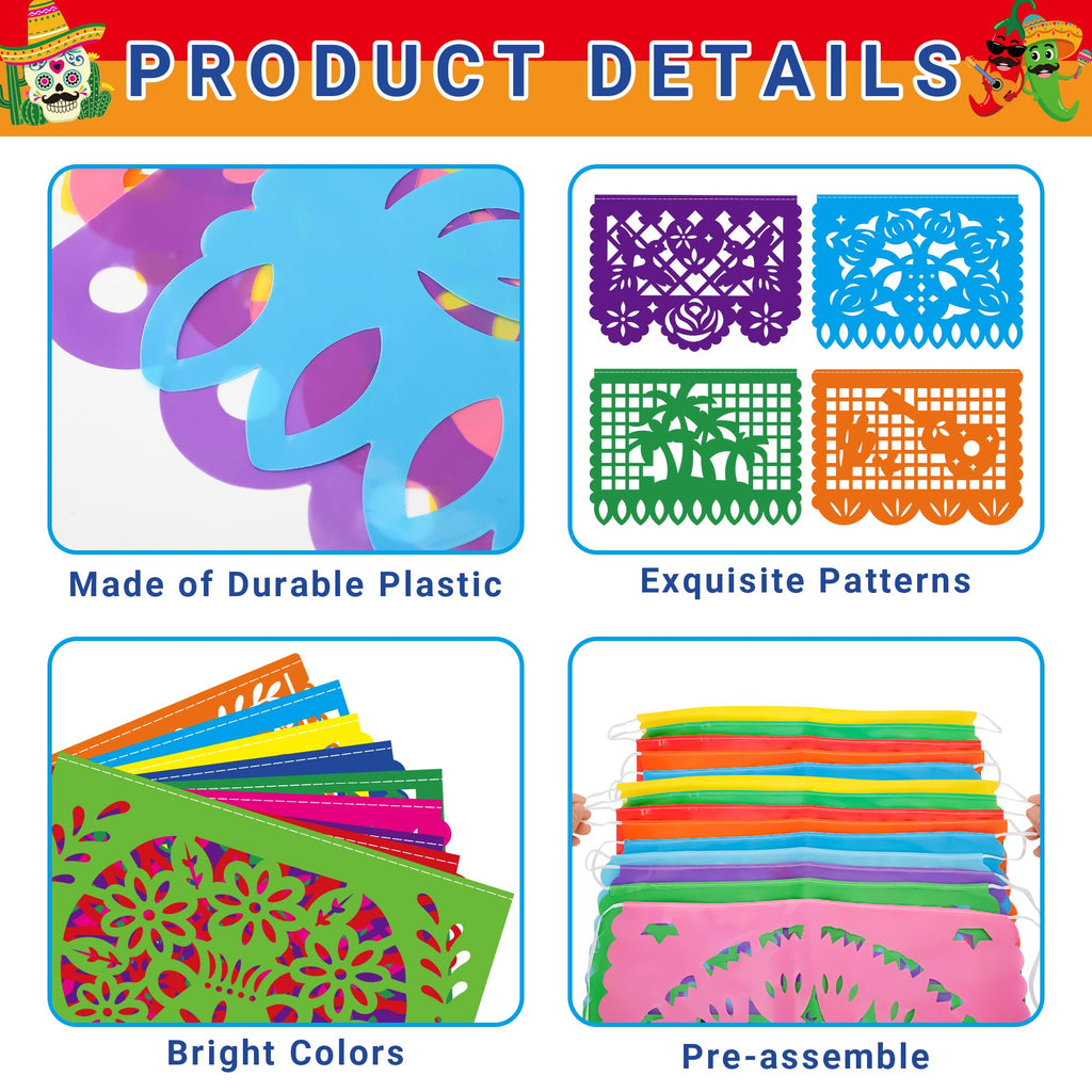 Heartome 18 ft Cinco de Mayo Fiesta Banner – 9 Papel Picado Flags