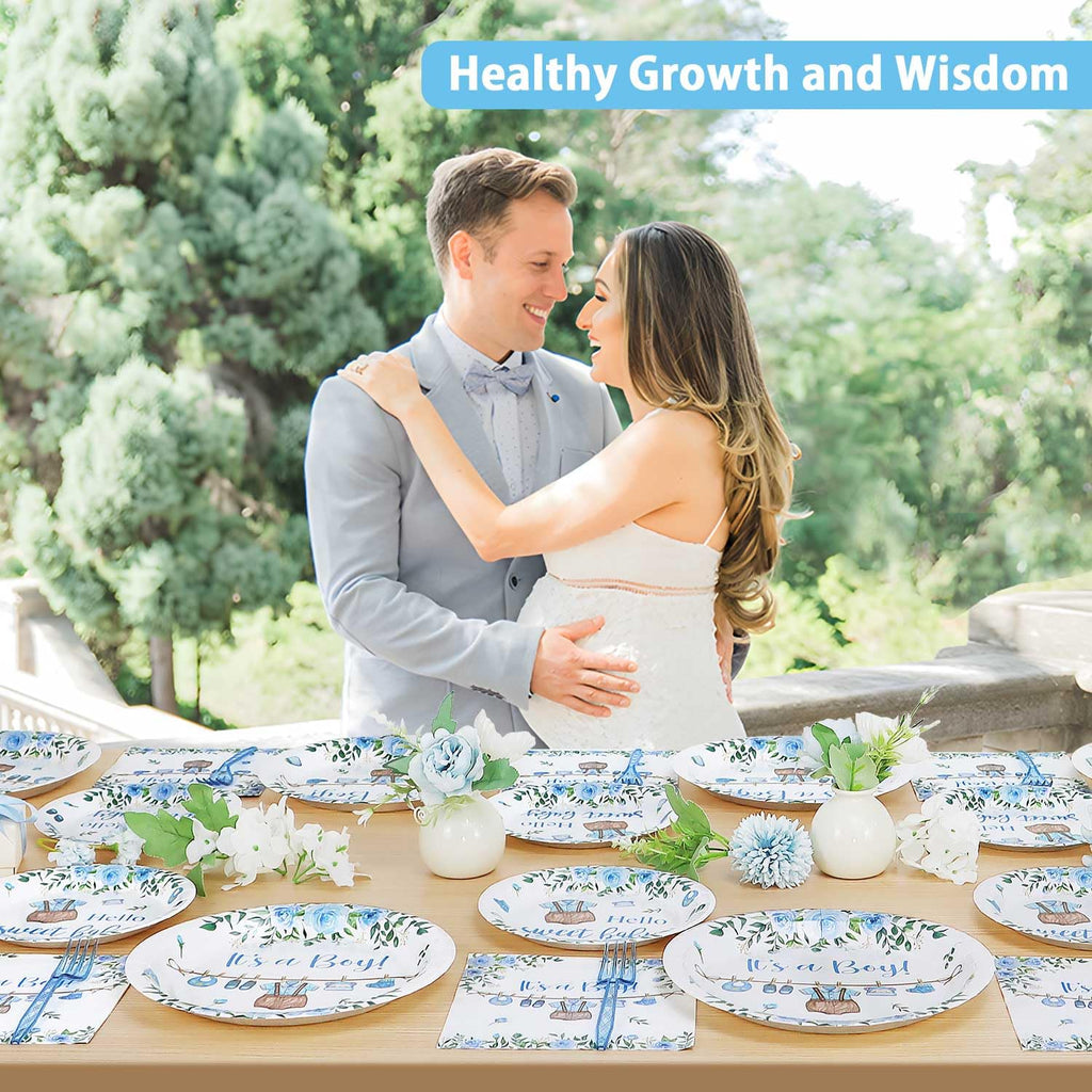 Heboland Blue Boy Baby Shower Plates Set – 100 Pcs for 25 Guests | It’s a Boy Tableware