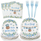 Heboland Blue Boy Baby Shower Plates Set – 100 Pcs for 25 Guests | It’s a Boy Tableware