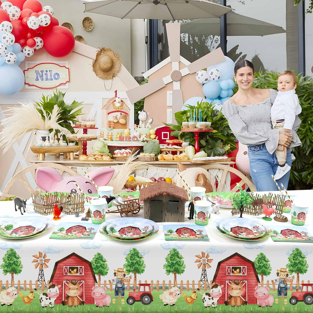 Heboland Farm Animal Tablecloth 3-Piece Set, 54 x 108 in — Barnyard Party Essentials