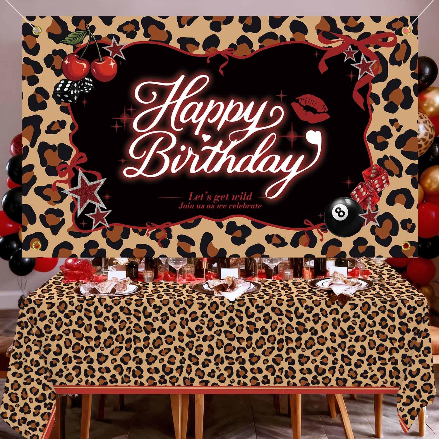 Heboland Red Cheetah Backdrop 3x5ft – Cherry Leopard Birthday Banner for Photo Booth