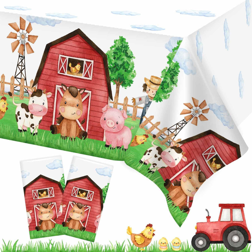 Heboland Farm Animal Tablecloth 3-Piece Set, 54 x 108 in — Barnyard Party Essentials