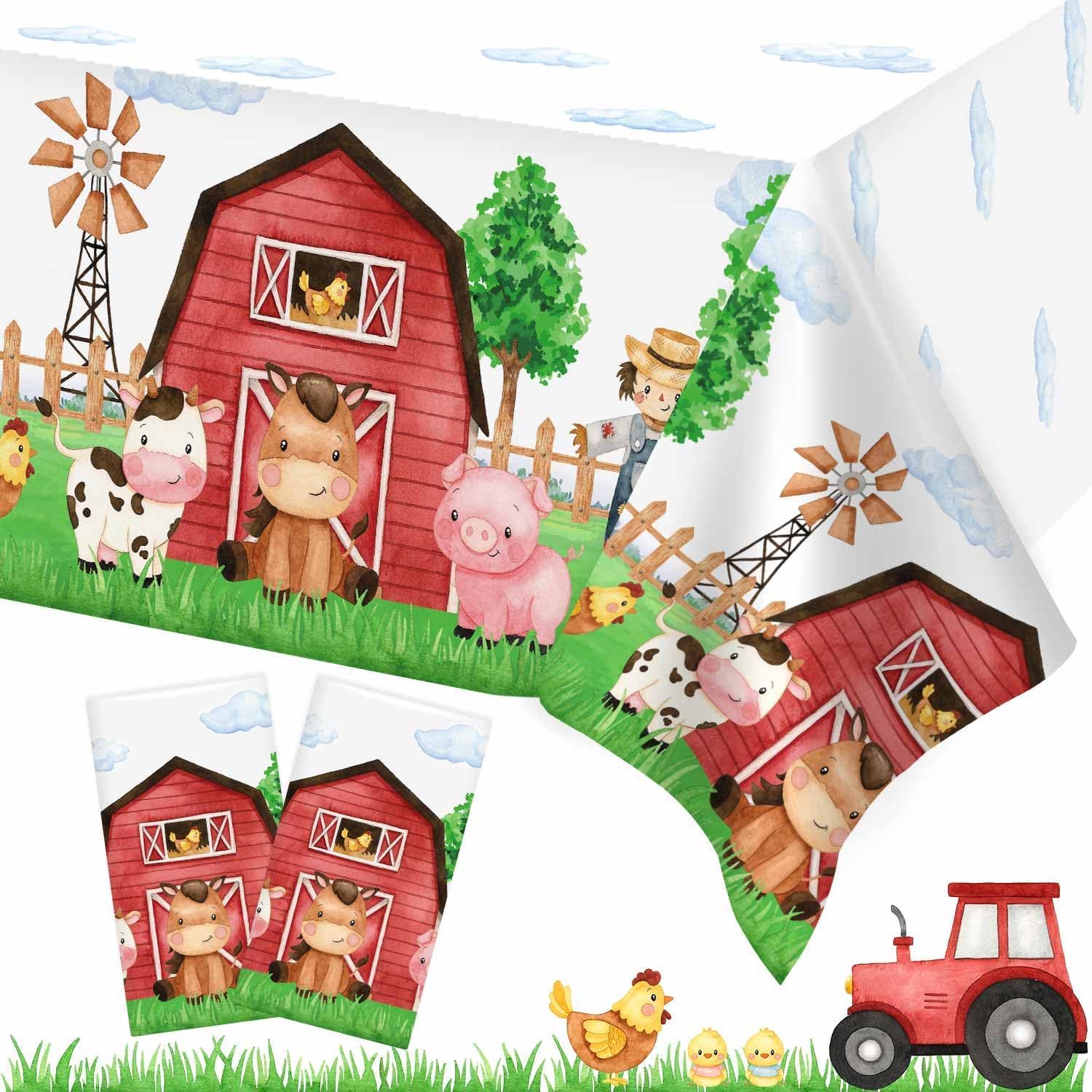 Heboland Farm Animal Tablecloth 3-Piece Set, 54 x 108 in — Barnyard Party Essentials