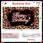 Heboland Red Cheetah Backdrop 3x5ft – Cherry Leopard Birthday Banner for Photo Booth