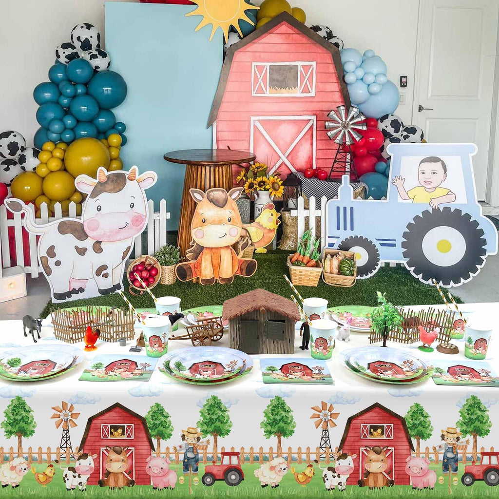 Heboland Farm Animal Tablecloth 3-Piece Set, 54 x 108 in — Barnyard Party Essentials