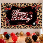Heboland Red Cheetah Backdrop 3x5ft – Cherry Leopard Birthday Banner for Photo Booth