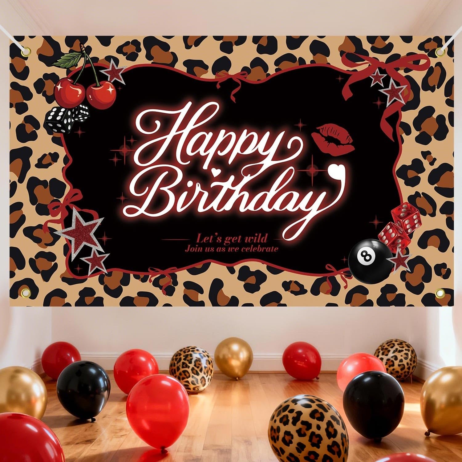 Heboland Red Cheetah Backdrop 3x5ft – Cherry Leopard Birthday Banner for Photo Booth