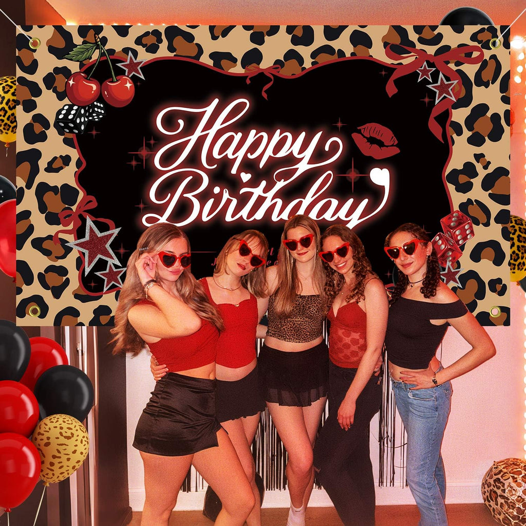 Heboland Red Cheetah Backdrop 3x5ft – Cherry Leopard Birthday Banner for Photo Booth