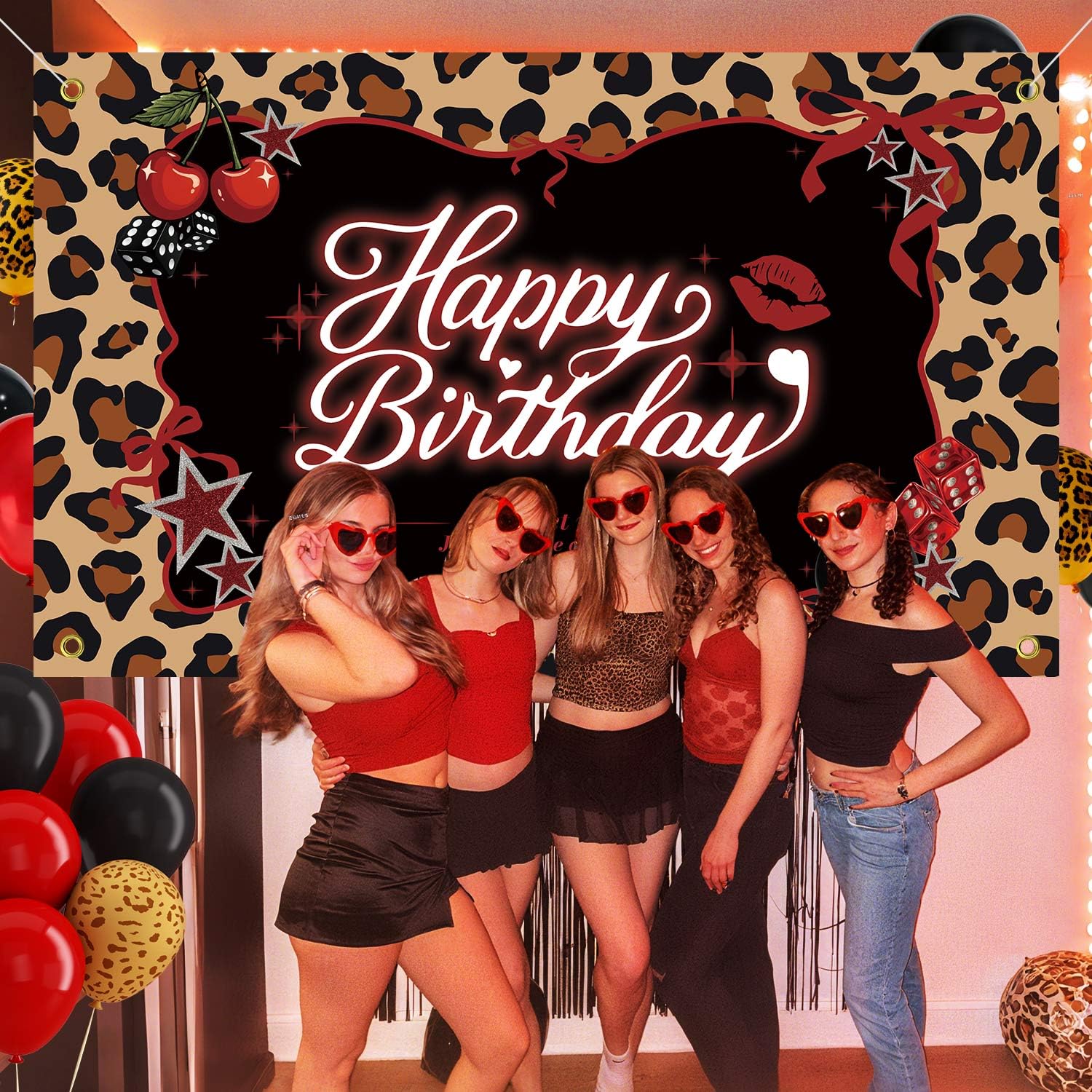 Heboland Red Cheetah Backdrop 3x5ft – Cherry Leopard Birthday Banner for Photo Booth