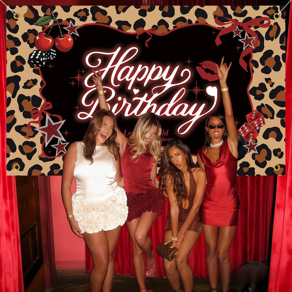 Heboland Red Cheetah Backdrop 3x5ft – Cherry Leopard Birthday Banner for Photo Booth