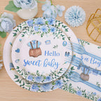 Heboland Blue Boy Baby Shower Plates Set – 100 Pcs for 25 Guests | It’s a Boy Tableware