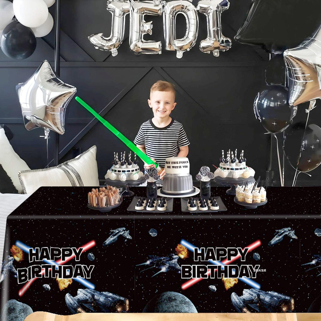 Heboland 3-Piece Space Battleship Tablecloth Set – 54 x 108 in Galaxy Starship Birthday Decorations
