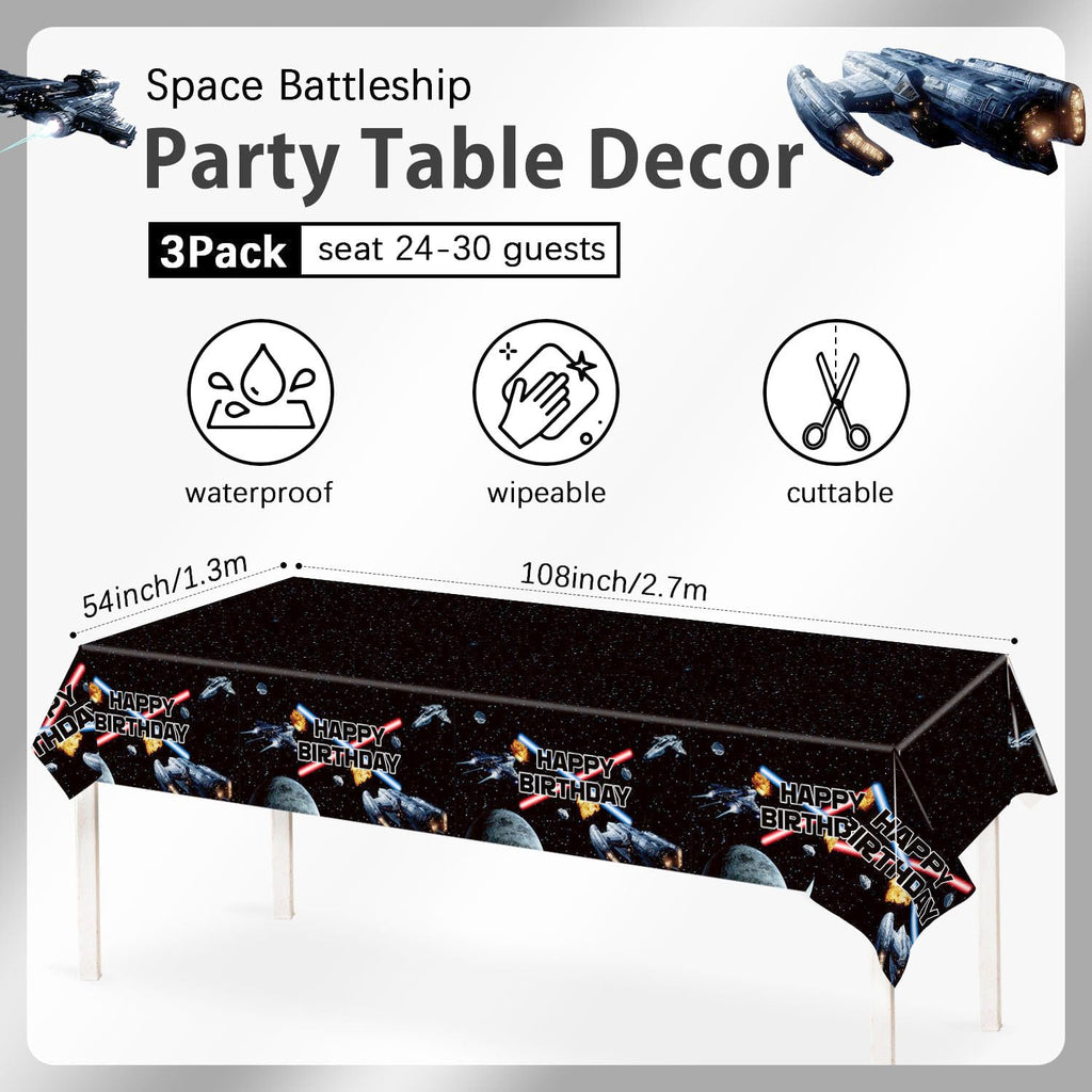 Heboland 3-Piece Space Battleship Tablecloth Set – 54 x 108 in Galaxy Starship Birthday Decorations