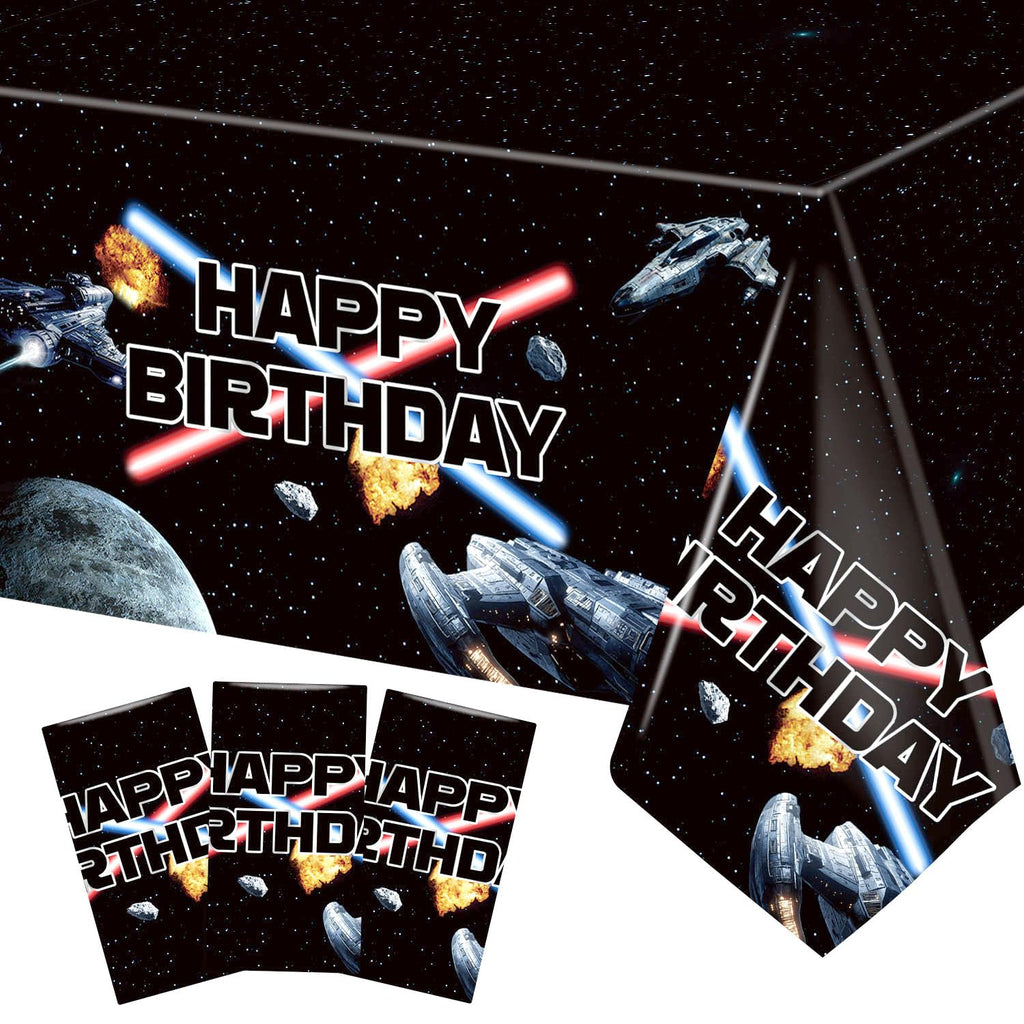 Heboland 3-Piece Space Battleship Tablecloth Set – 54 x 108 in Galaxy Starship Birthday Decorations