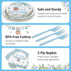 Heboland Blue Boy Baby Shower Plates Set – 100 Pcs for 25 Guests | It’s a Boy Tableware