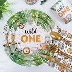 Heboland 175 Pcs Wild One Safari Birthday Party Supplies – Plates, Cups, Napkins & Cutlery for 25 Guests