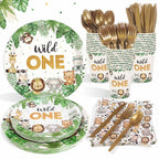 Heboland 175 Pcs Wild One Safari Birthday Party Supplies – Plates, Cups, Napkins & Cutlery for 25 Guests