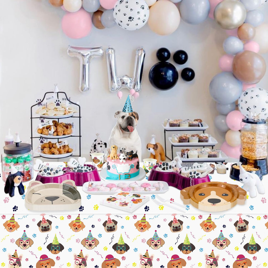 Hegbolke 81 Pcs Dog Party Decorations – Plates, Napkins, Puppy Tablecloth & Black Forks | Kid Puppy Themed Birthday Party Supplies, Serves 20