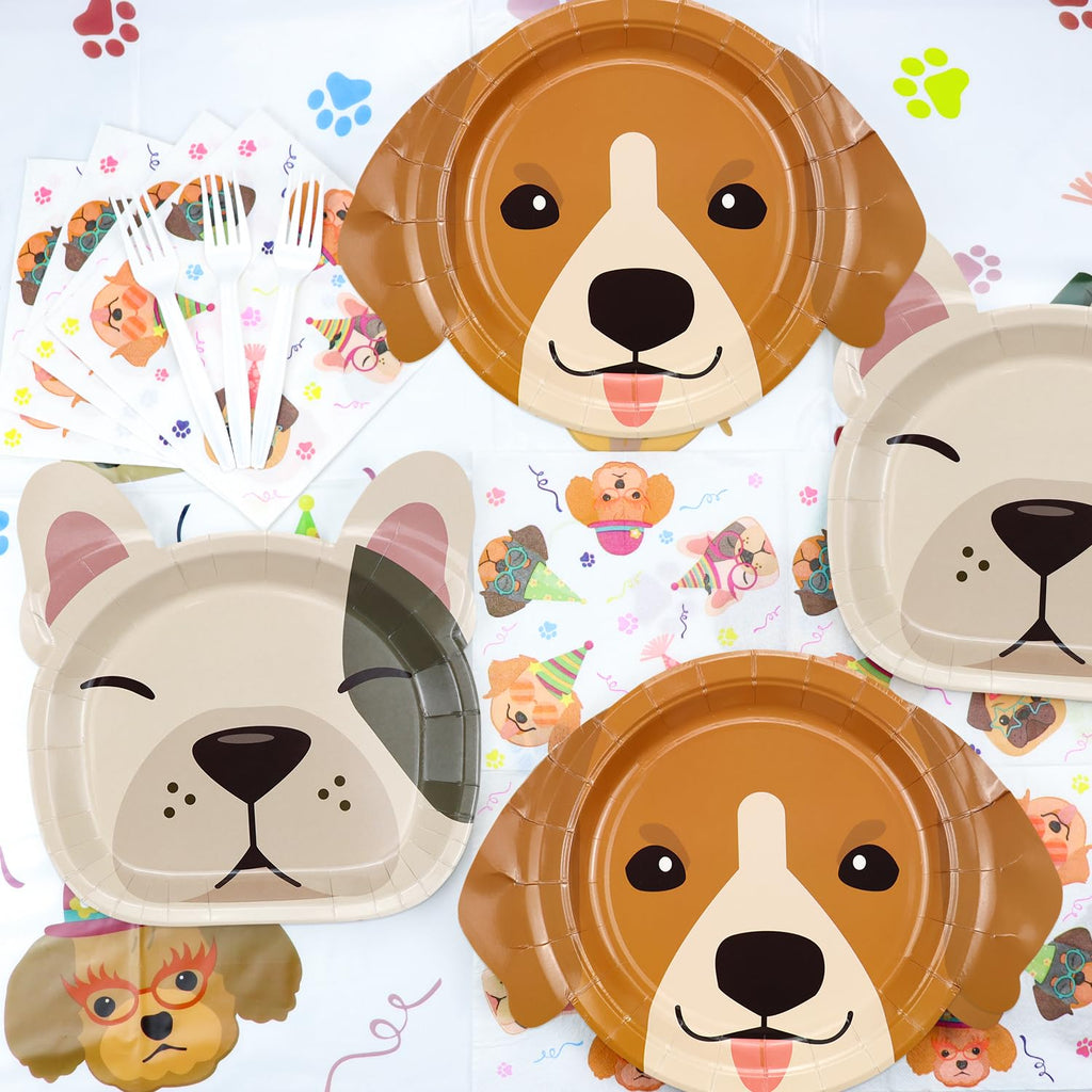 Hegbolke 81 Pcs Dog Party Decorations – Plates, Napkins, Puppy Tablecloth & Black Forks | Kid Puppy Themed Birthday Party Supplies, Serves 20