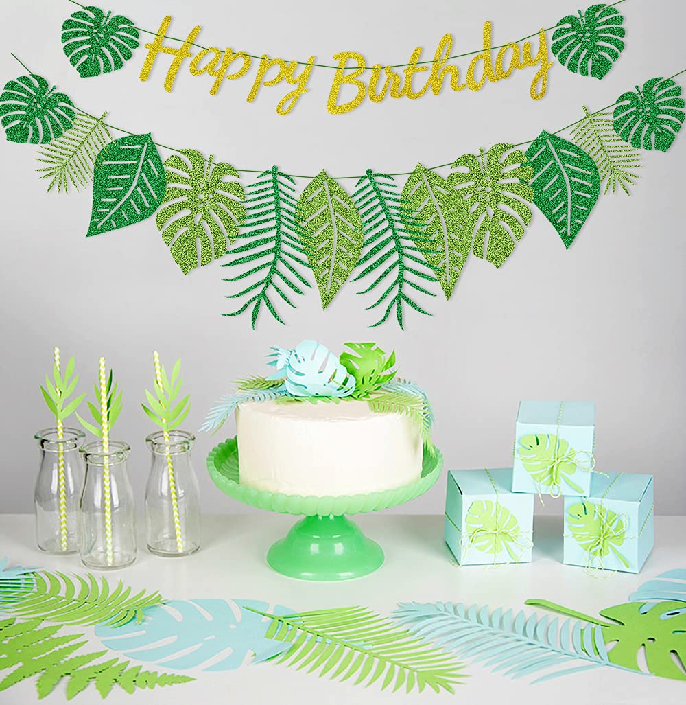Hegbolke Hawaiian Birthday Banner – Glittery Luau Party Decor