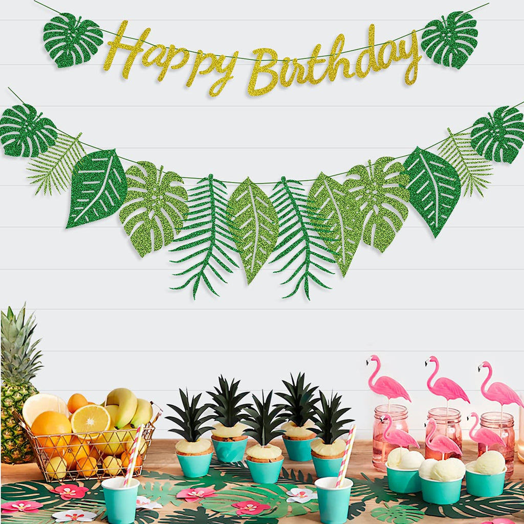 Hegbolke Hawaiian Birthday Banner – Glittery Luau Party Decor