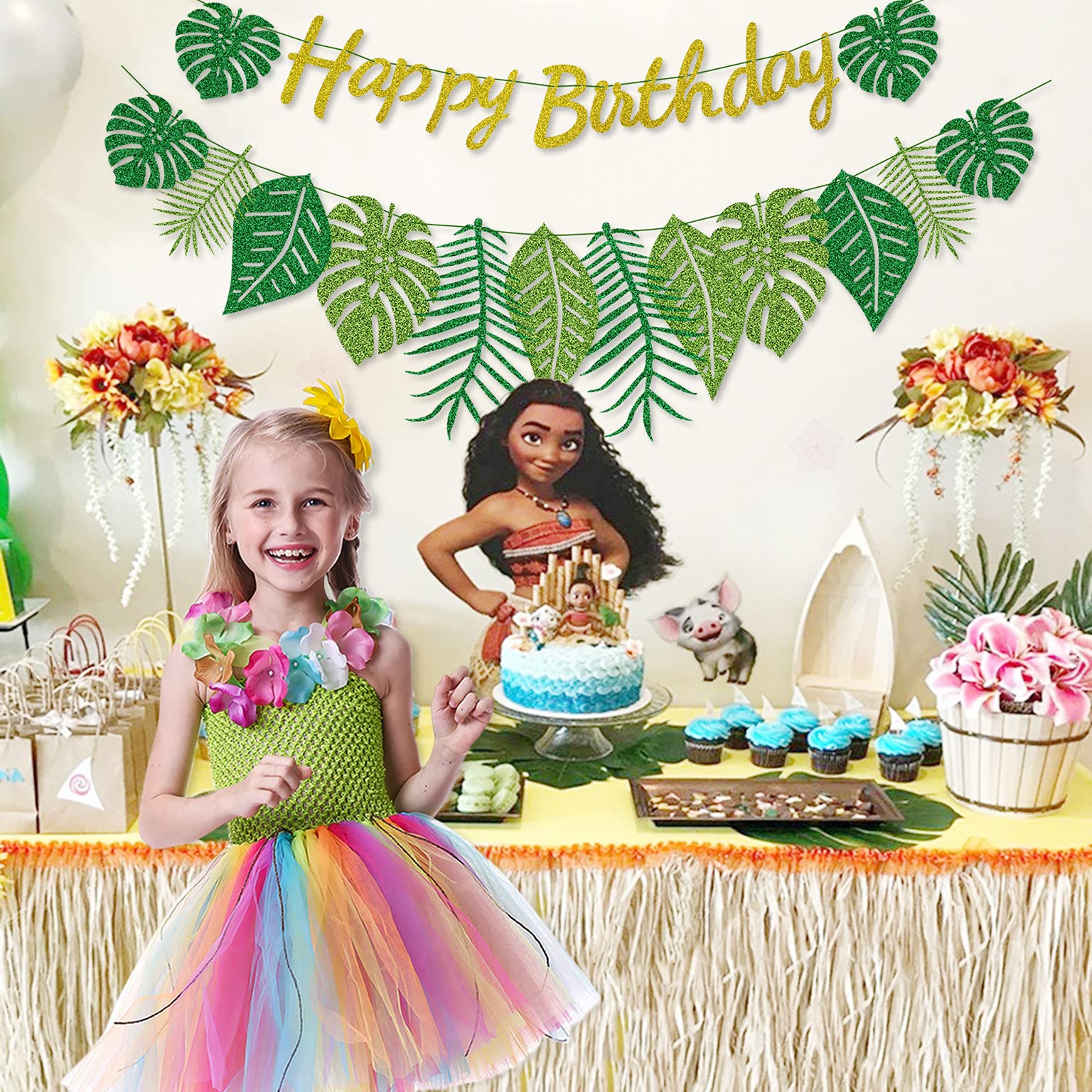 Hegbolke Hawaiian Birthday Banner – Glittery Luau Party Decor