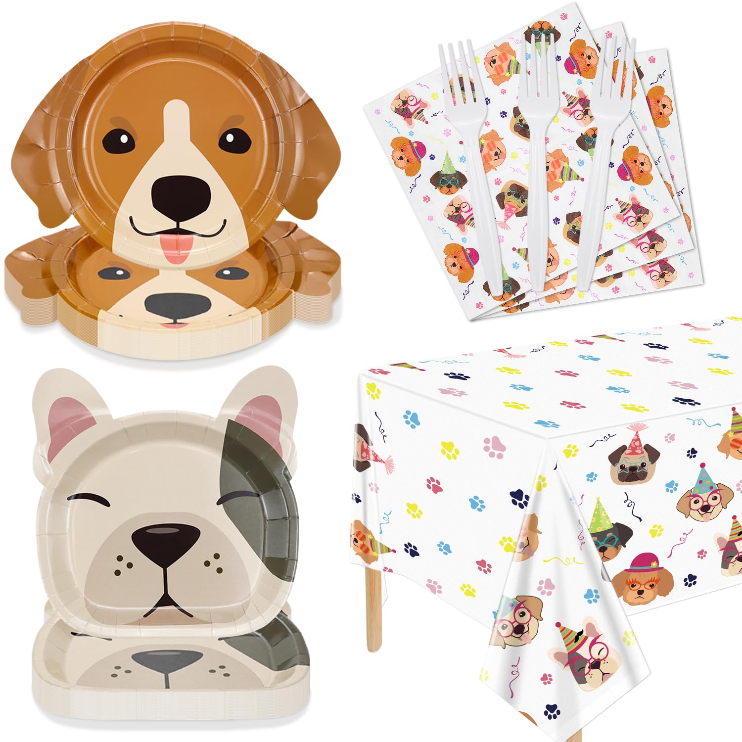 Hegbolke 81 Pcs Dog Party Decorations – Plates, Napkins, Puppy Tablecloth & Black Forks | Kid Puppy Themed Birthday Party Supplies, Serves 20