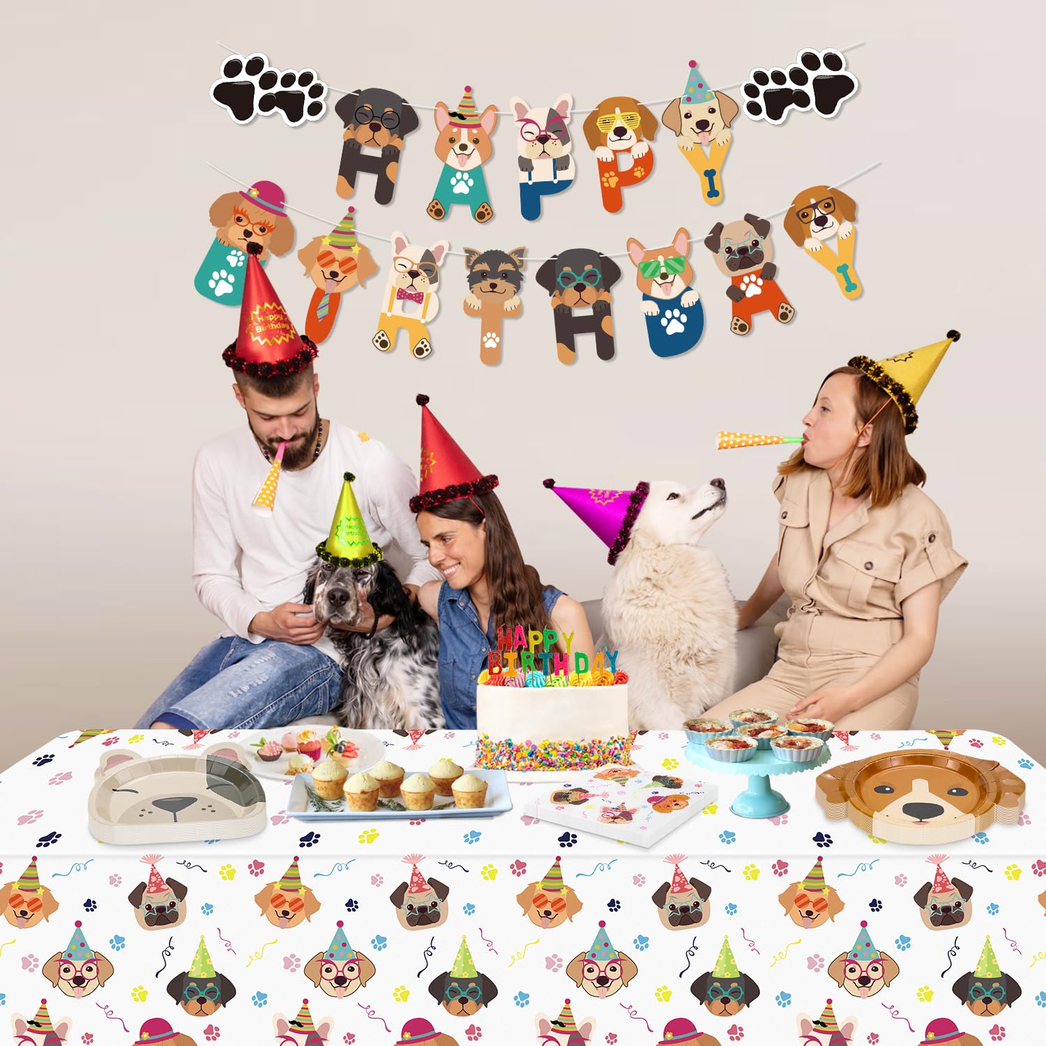 Hegbolke 81 Pcs Dog Party Decorations – Plates, Napkins, Puppy Tablecloth & Black Forks | Kid Puppy Themed Birthday Party Supplies, Serves 20