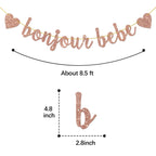 Helewilk Rose Gold Glitter Bonjour Bebe Banner – French Theme Baby Shower